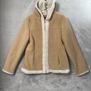 Vtg Espirit Faux Sued Sherpa Lined Tan Coat Women’s L Penny Lane Phoebe Friends